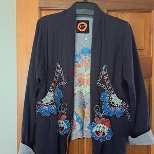 BIYA Johnny Was Open cotton  jacket. Black with intricate embroidered design